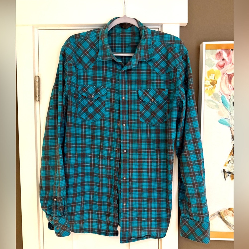 Diesel Western shirt, teal. Size XL / Large